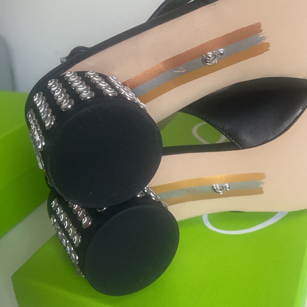 Sam Edelman Terra Gem Blk Leather Slingback Size 7 NWT Round Heel w/ Rhinestones - Picture 12 of 14